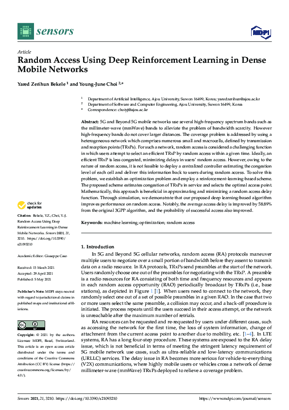 (PDF) Random Access Using Deep Reinforcement Learning in Dense Mobile ...