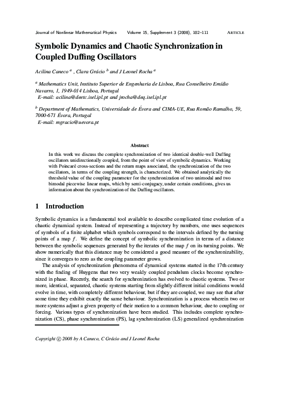 (PDF) Symbolic Dynamics and Chaotic Synchronization in Coupled Duffing ...