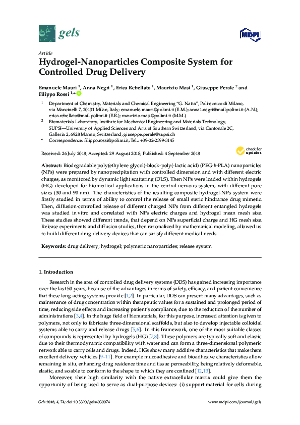 (PDF) Hydrogel-Nanoparticles Composite System for Controlled Drug Delivery