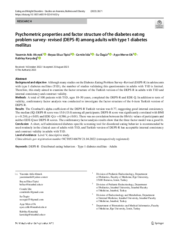 (PDF) Psychometric properties and factor structure of the diabetes ...