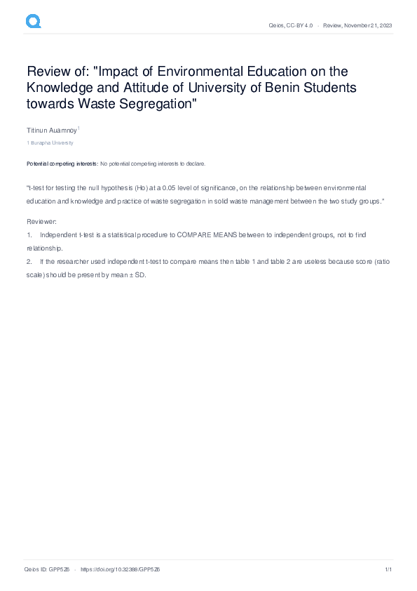 (PDF) Review of: "Impact of Environmental Education on the Knowledge ...