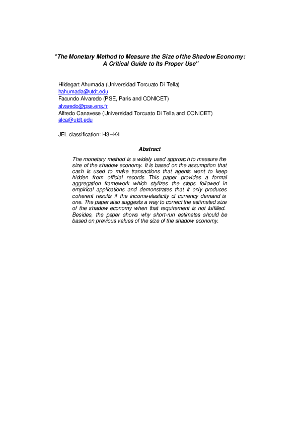 (PDF) The Monetary Method to Measure the Size of the Shadow Economy
