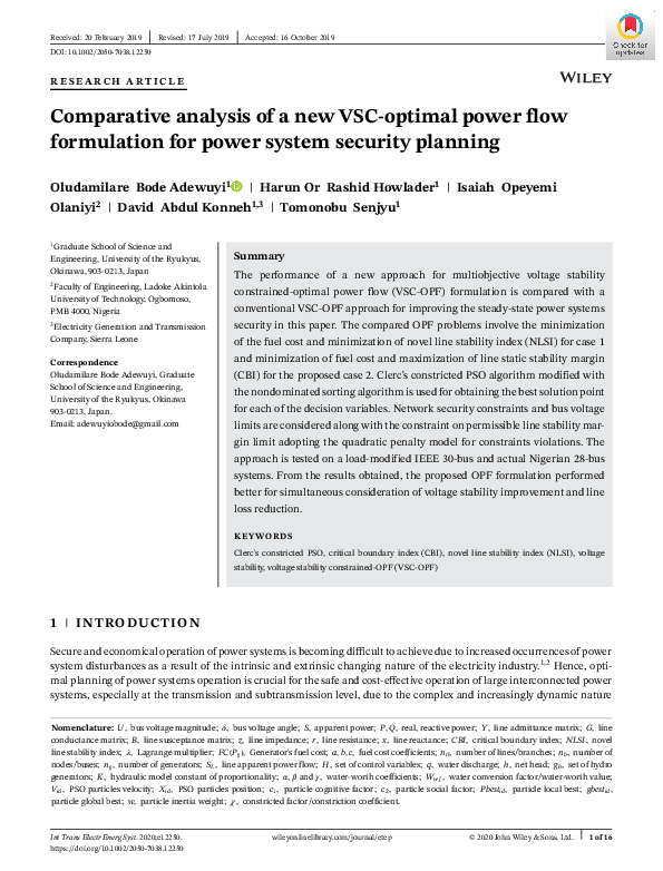 (PDF) Comparative analysis of a new VSC‐optimal power flow formulation ...