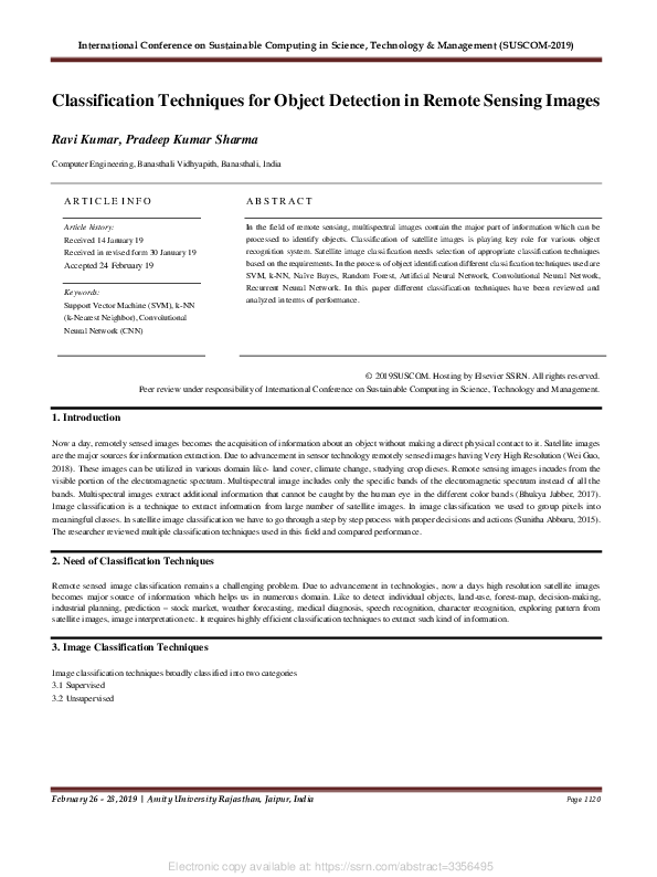 (PDF) Classification Techniques for Object Detection in Remote Sensing ...