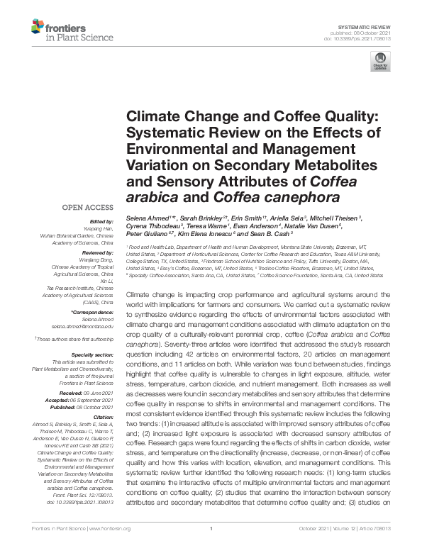 (PDF) Climate Change and Coffee Quality: Systematic Review on the ...