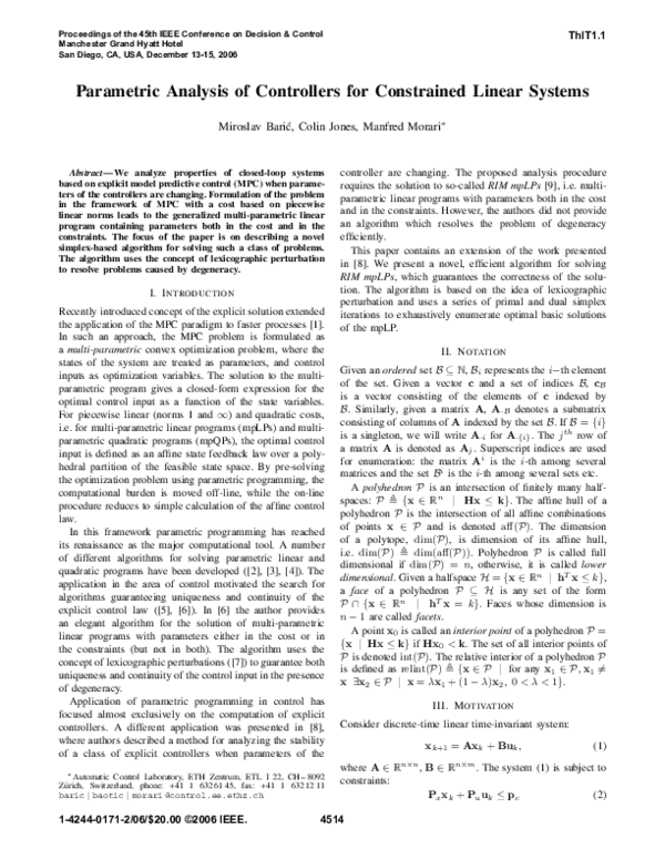 (PDF) Parametric Analysis of Controllers for Constrained Linear Systems