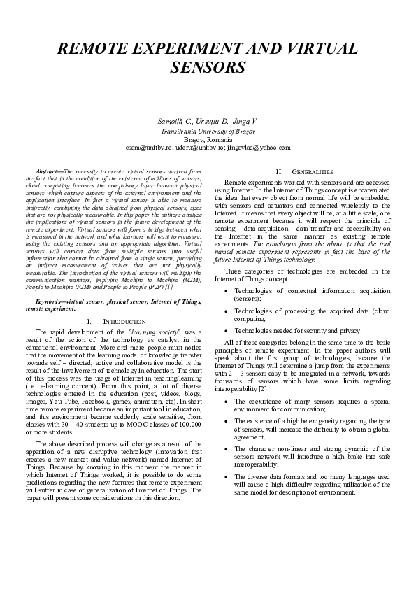 (DOC) REMOTE EXPERIMENT AND VIRTUAL SENSORS