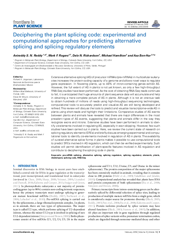 (PDF) Deciphering the plant splicing code: experimental and ...