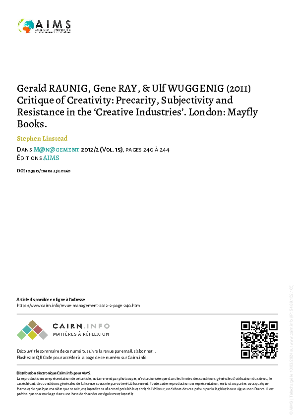 (PDF) Gerald RAUNIG, Gene RAY, & Ulf WUGGENIG (2011) Critique of ...