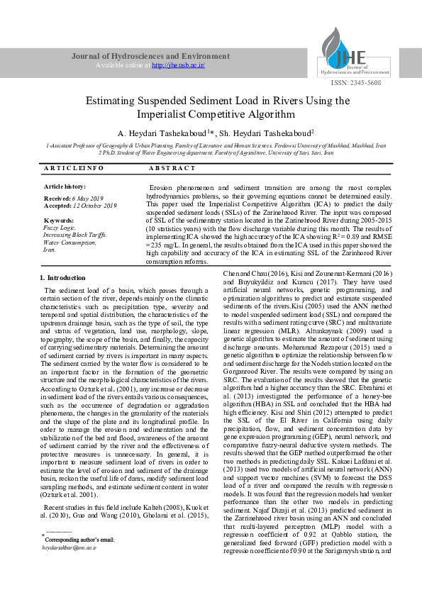 (PDF) Estimating Suspended Sediment Load in Rivers Using the ...