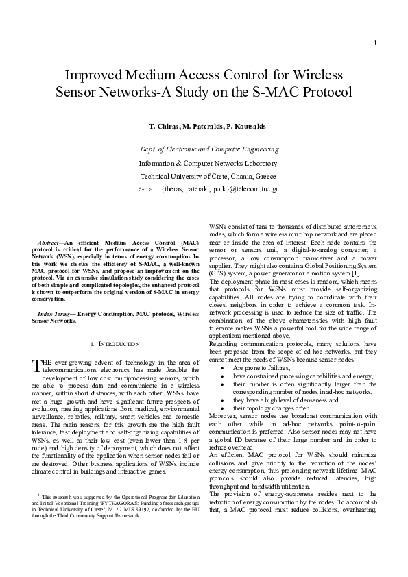 (PDF) Improved Medium Access Control for Wireless Sensor Networks-A ...