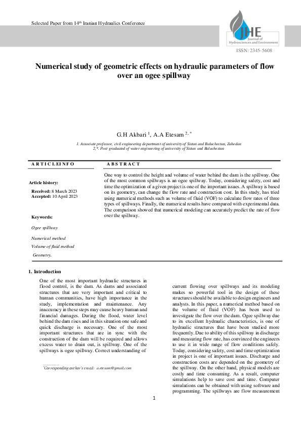 (PDF) Numerical study of geometric effects on hydraulic parameters of ...