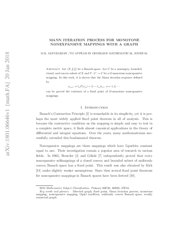 (PDF) Mann iteration process for monotone nonexpansive mappings with a ...