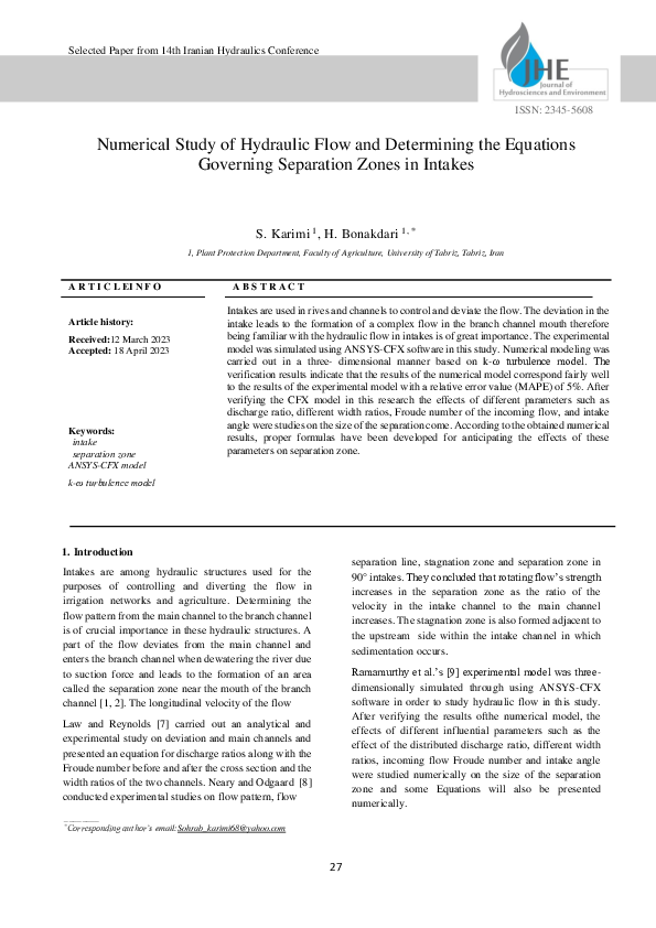 (PDF) Numerical Study of Hydraulic Flow and Determining the Equations ...