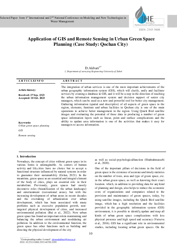 (PDF) Application of GIS and Remote Sensing in Urban Green Space ...