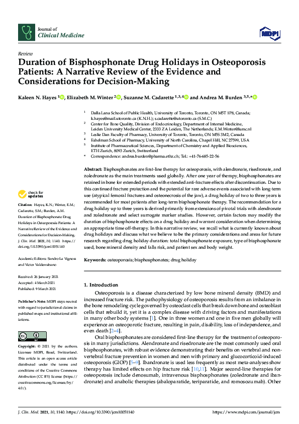 (PDF) Duration of Bisphosphonate Drug Holidays in Osteoporosis Patients ...