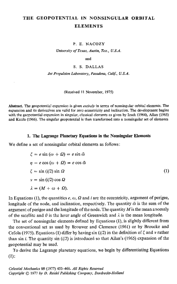 (PDF) The geopotential in nonsingular orbital elements