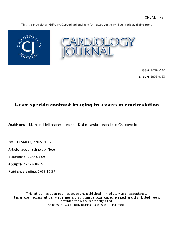 (PDF) Laser speckle contrast imaging to assess microcirculation