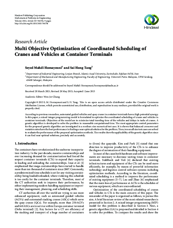 (PDF) Multi Objective Optimization of Coordinated Scheduling of Cranes ...