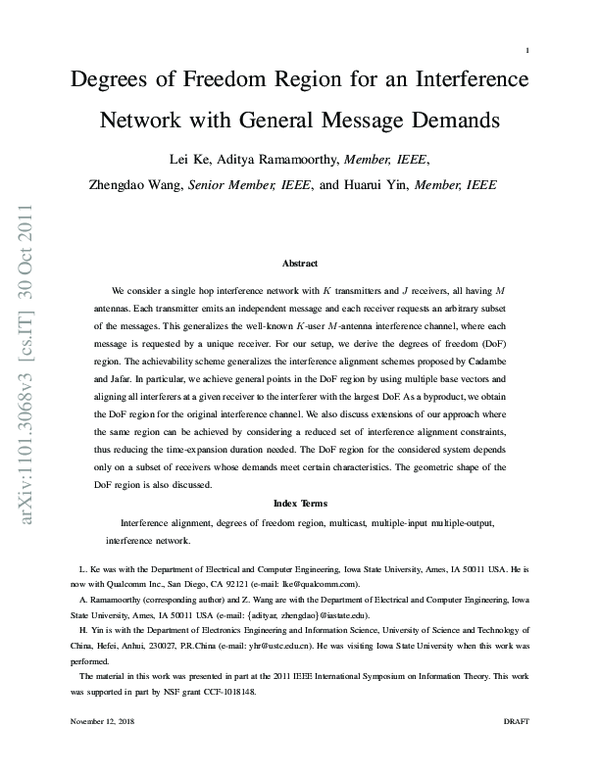(PDF) Degrees of Freedom Region for an Interference Network With ...