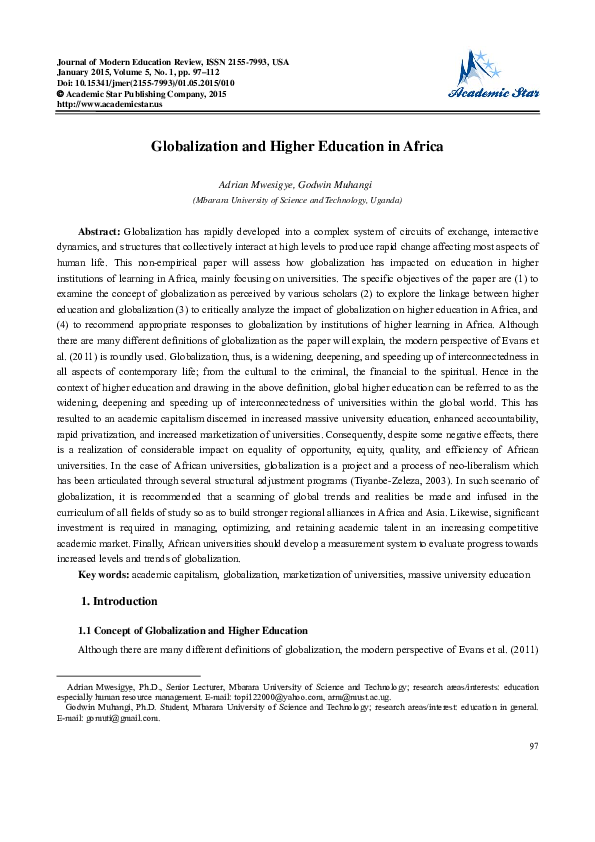 (PDF) Globalization and Higher Education in Africa