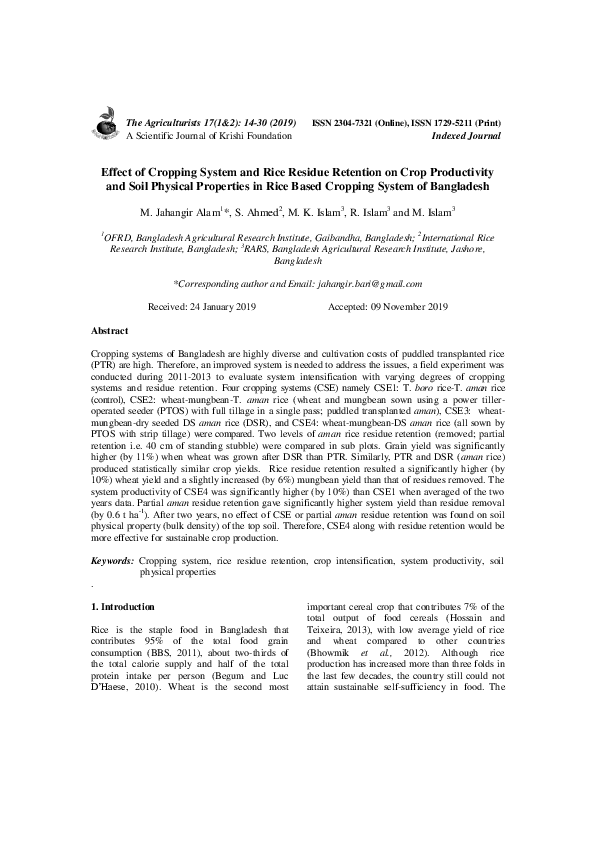 (PDF) Effect of Cropping System and Rice Residue Retention on Crop ...