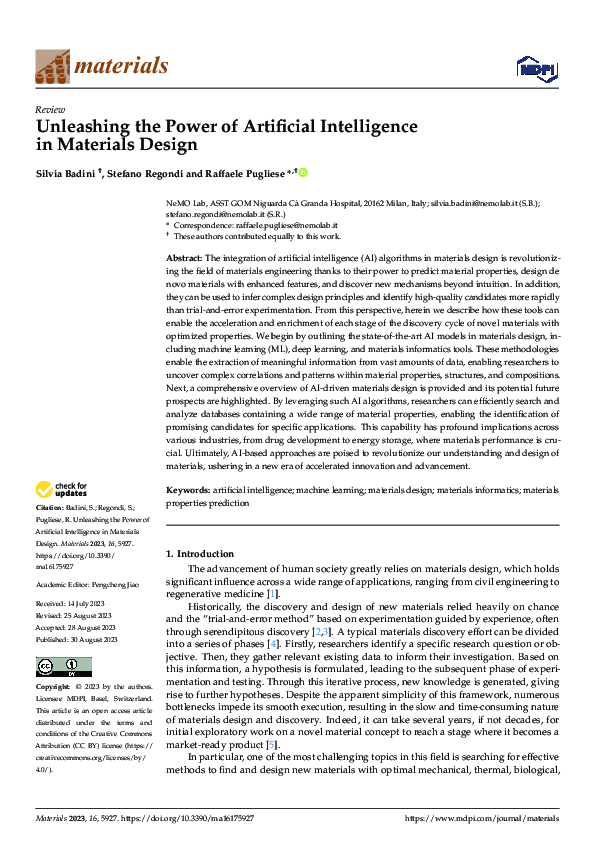 (PDF) Unleashing the Power of Artificial Intelligence in Materials Design