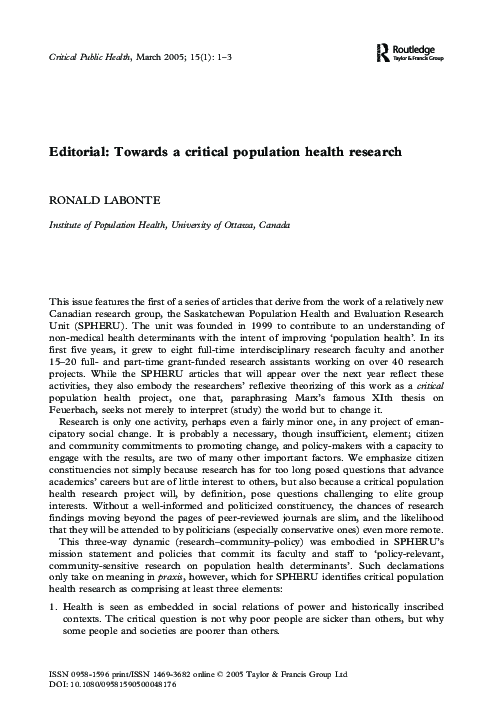 (PDF) Editorial: Towards a critical population health research
