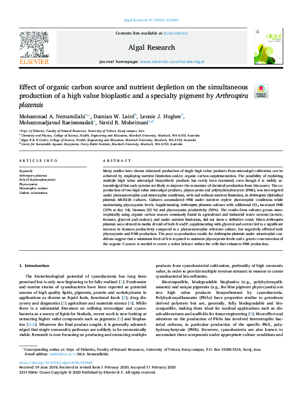 (PDF) Effect of organic carbon source and nutrient depletion on the ...
