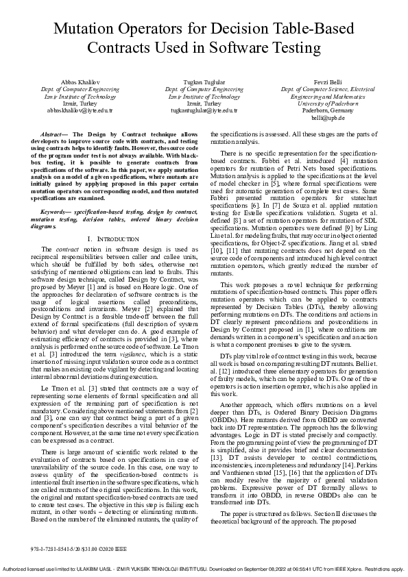 (PDF) Mutation Operators for Decision Table-Based Contracts Used in ...