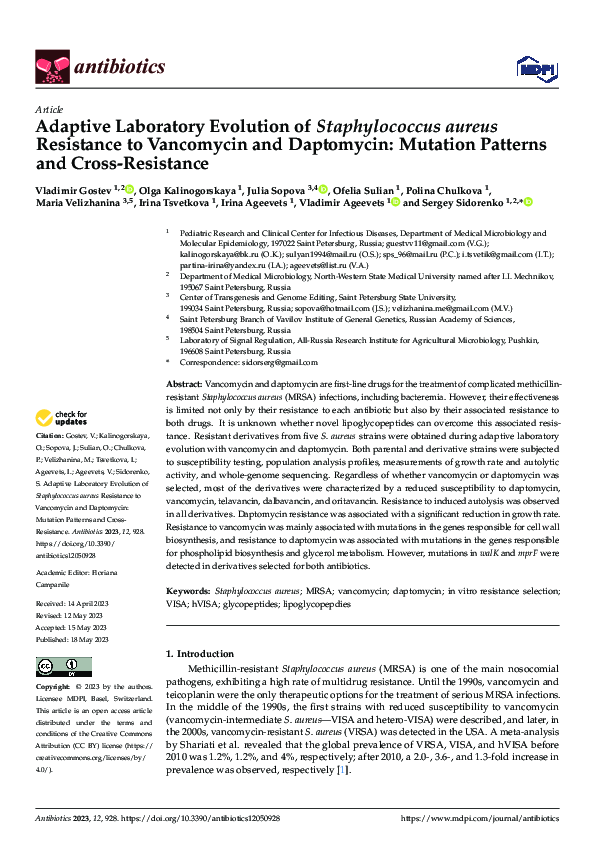 (PDF) Adaptive Laboratory Evolution of Staphylococcus aureus Resistance ...