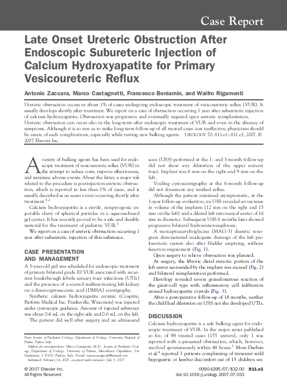 (PDF) Late Onset Ureteric Obstruction After Endoscopic Subureteric ...