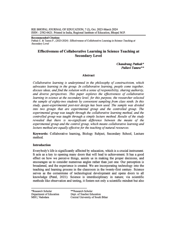 (PDF) Effectiveness of Collaborative Learning in Science Teaching at ...
