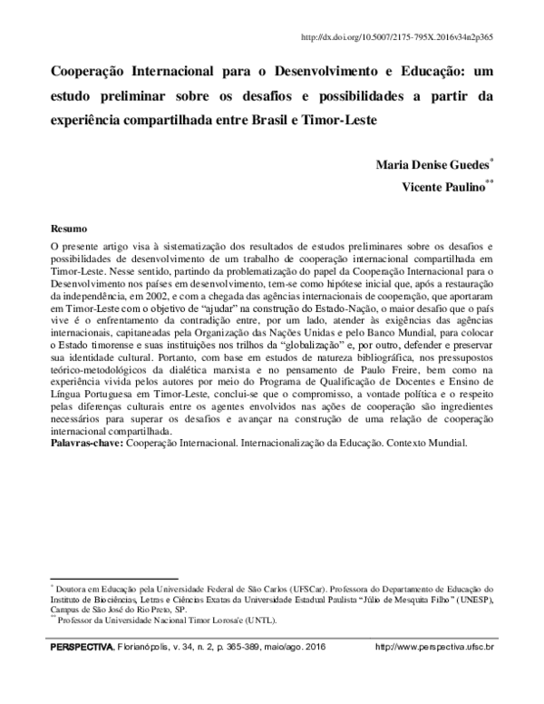 (PDF) Cooperação Internacional para o Desenvolvimento e Educação: um ...