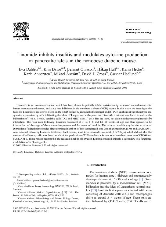 Linomide inhibits insulitis and modulates cytokine production in pancreatic islets in the nonobese diabetic mouse