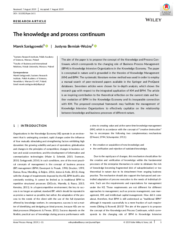 (PDF) The knowledge and process continuum | Justyna Berniak-Woźny ...