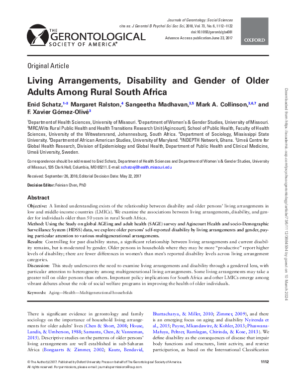 (PDF) Living Arrangements, Disability and Gender of Older Adults Among ...