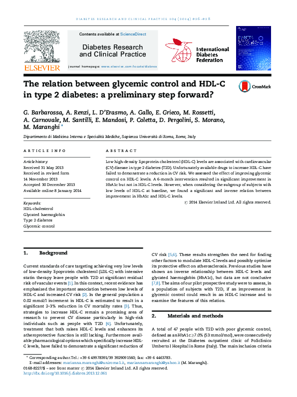 (PDF) The relation between glycemic control and HDL-C in type 2 ...