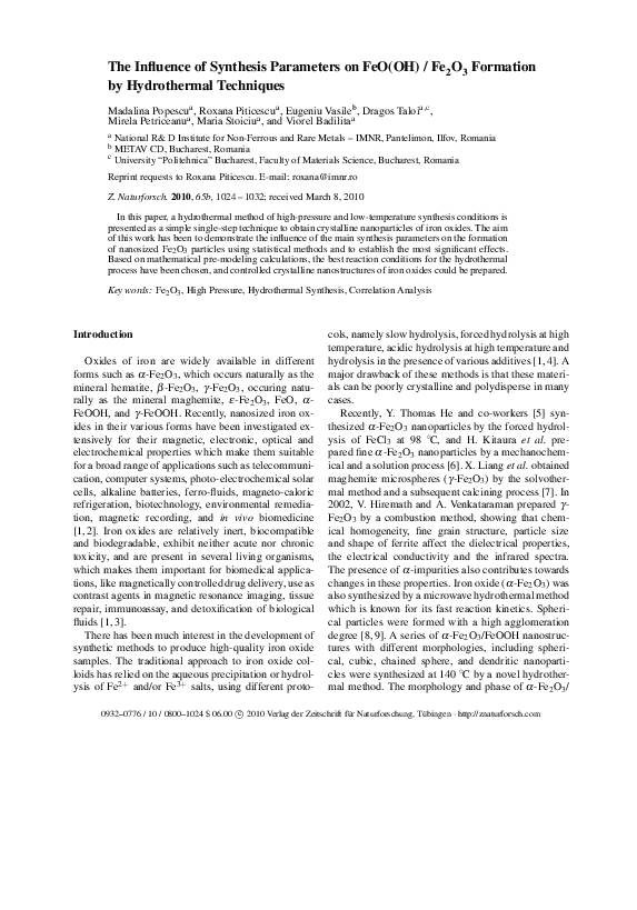 (PDF) The Influence of Synthesis Parameters on FeO(OH) / Fe2O3 ...