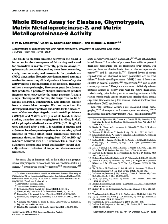 (PDF) Whole Blood Assay for Elastase, Chymotrypsin, Matrix ...