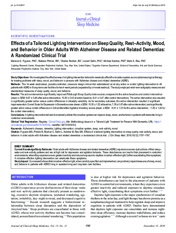 (PDF) Effects of a Tailored Lighting Intervention on Sleep Quality ...