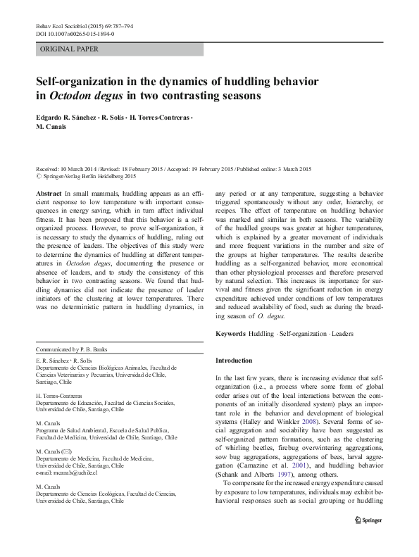 (PDF) Self-organization in the dynamics of huddling behavior in Octodon ...