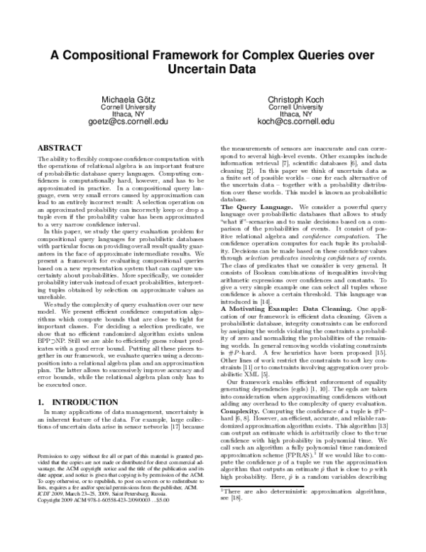 (PDF) A compositional framework for complex queries over uncertain data