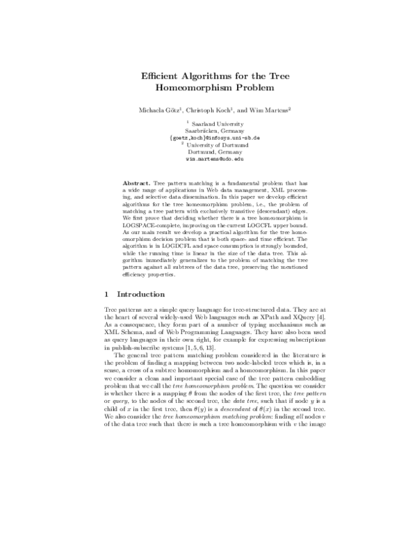 (PDF) Efficient algorithms for the tree homeomorphism problem