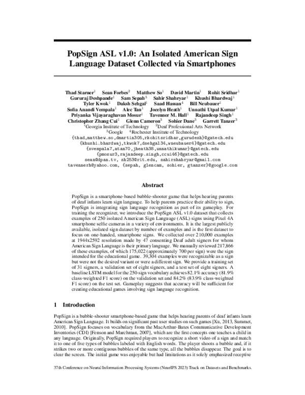(PDF) PopSign ASL v1.0: An Isolated American Sign Language Dataset ...
