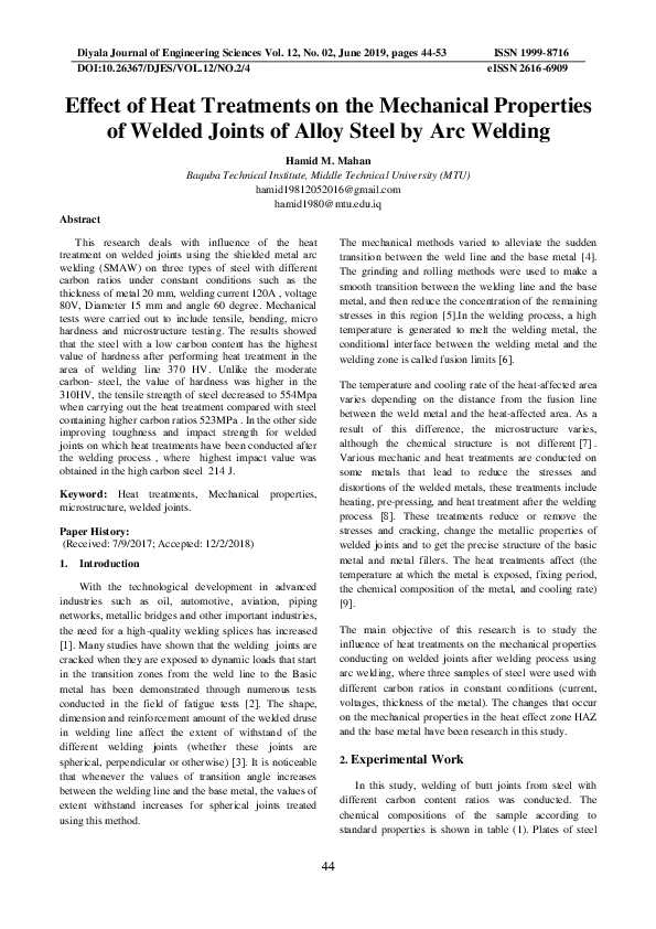 (PDF) Effect of Heat Treatments on the Mechanical Properties of Welded ...
