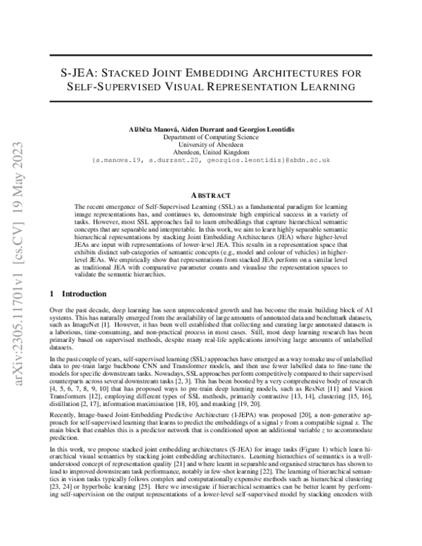 (PDF) S-JEA: Stacked Joint Embedding Architectures for Self-Supervised ...