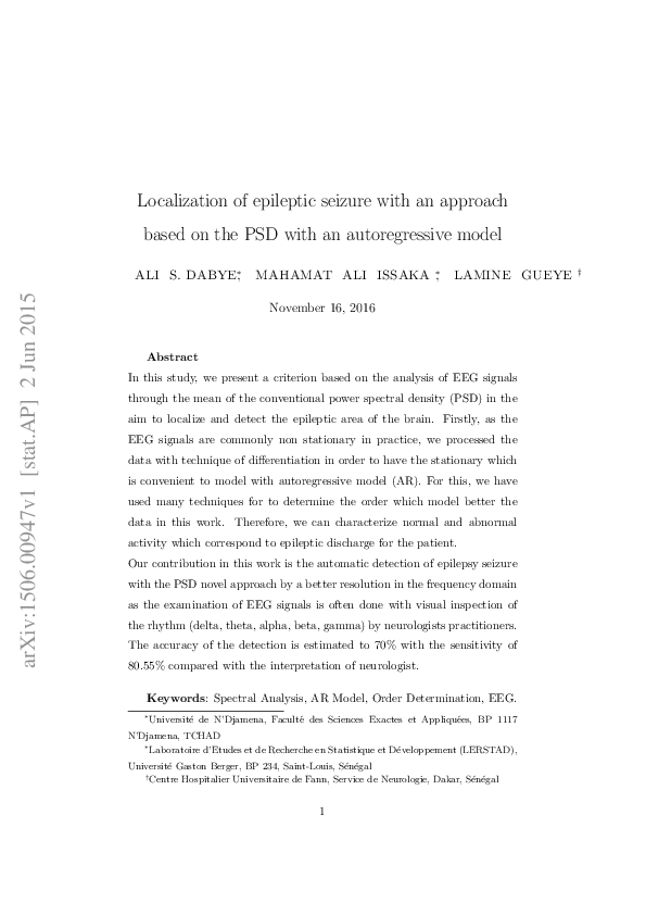 (PDF) Localization of epileptic seizure with an approach based on the ...