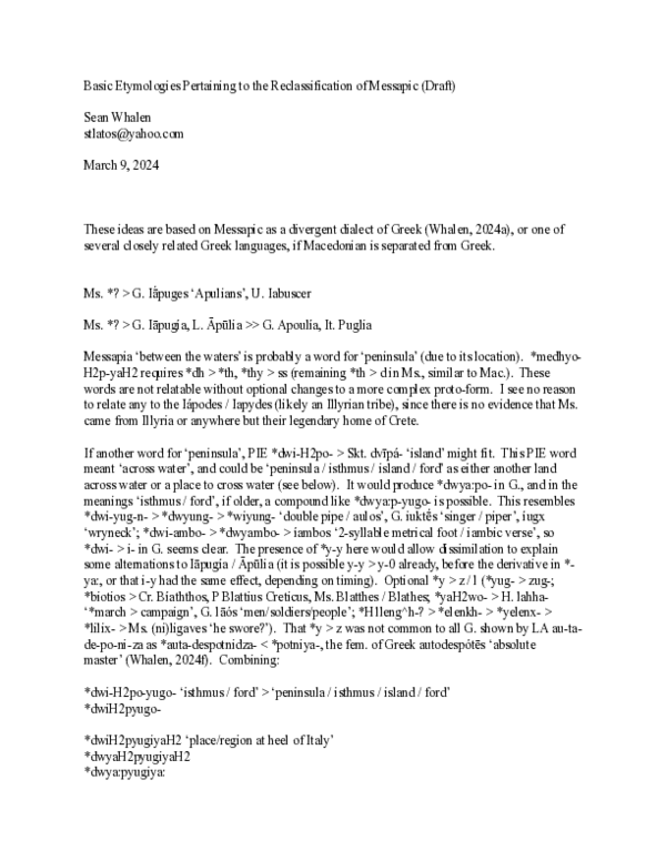 (PDF) Basic Etymologies Pertaining to the Reclassification of Messapic ...