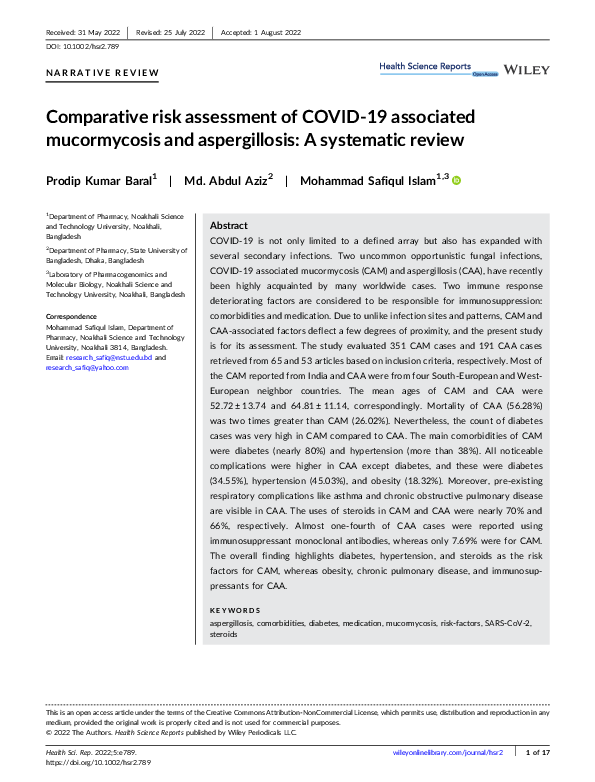(PDF) Comparative risk assessment of COVID‐19 associated mucormycosis ...